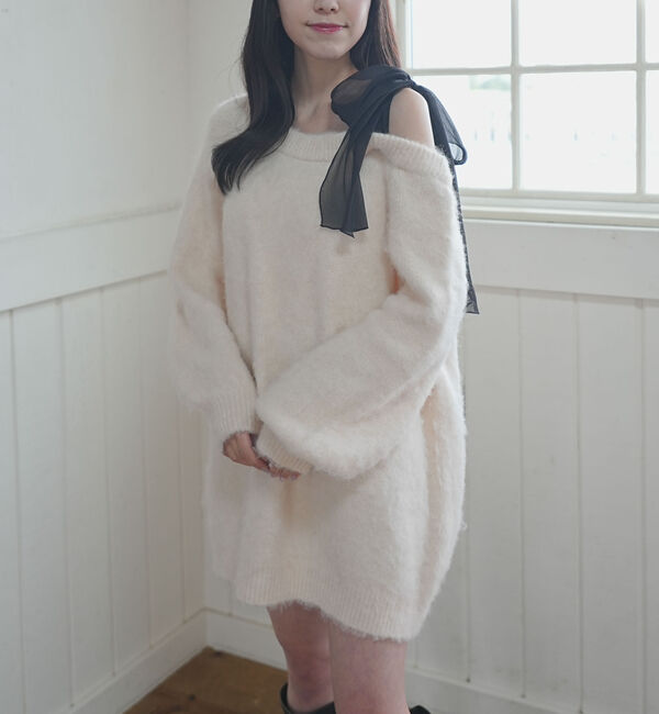 archives「２ｗａｙ肩リボンニットチュニック」|ニット・セーター|IVORY