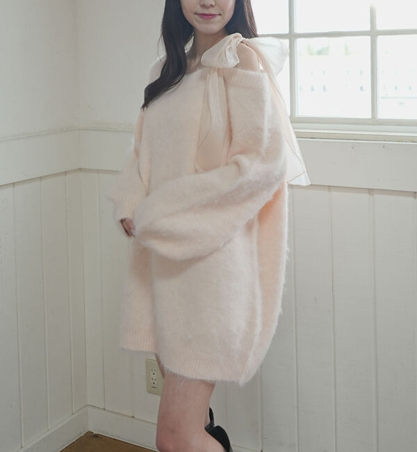 archives「２ｗａｙ肩リボンニットチュニック」|ニット・セーター|PINK BEIGE
