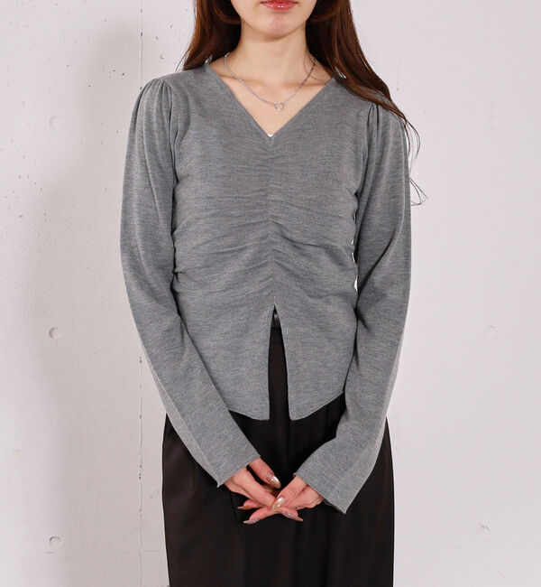 archives「【高機能】フロントギャザーＶネックニットプルオーバー」|ニット・セーター|GRAY