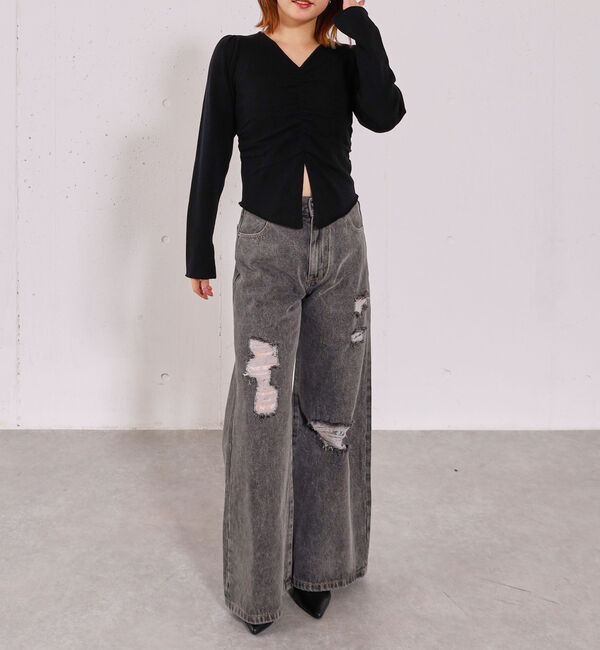 archives「【高機能】フロントギャザーＶネックニットプルオーバー」|ニット・セーター|