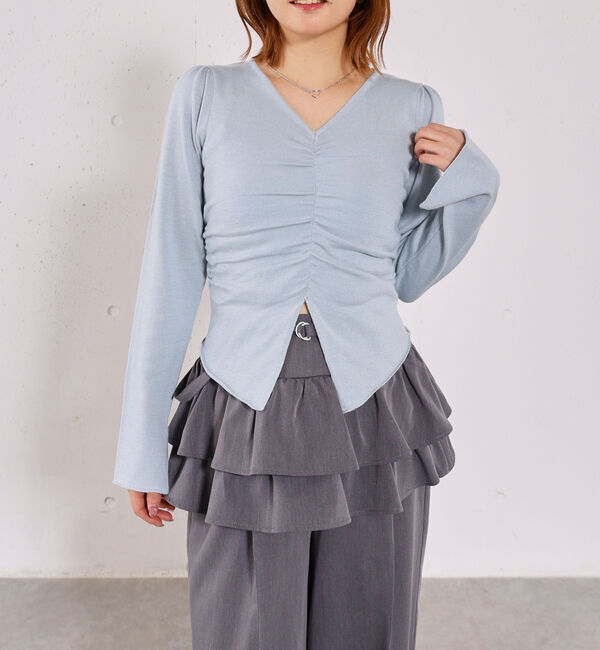 archives「【高機能】フロントギャザーＶネックニットプルオーバー」|ニット・セーター|BLUE