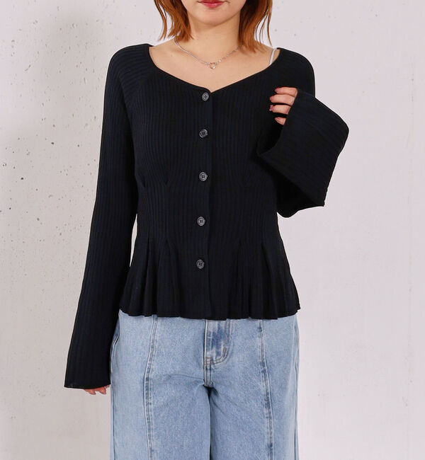 archives「【ＯＮかわ】タックペプラムリブニットカーディガン」|ニット・セーター|BLACK