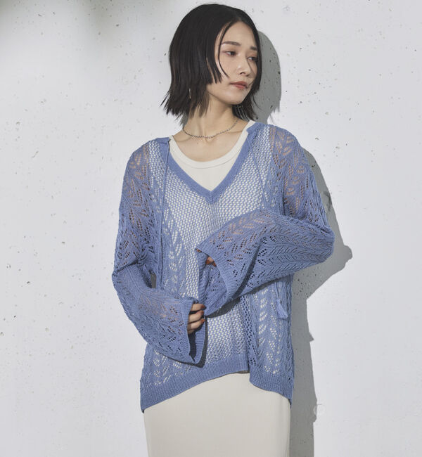 Doux archives「透かし編みキーネックニットプルオーバー」|ニット・セーター|