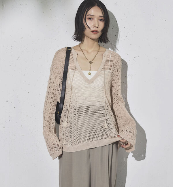 Doux archives「透かし編みキーネックニットプルオーバー」|ニット・セーター|