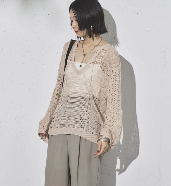 Doux archives「透かし編みキーネックニットプルオーバー」|ニット・セーター|