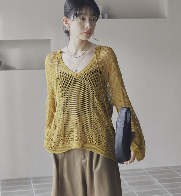 Doux archives「透かし編みキーネックニットプルオーバー」|ニット・セーター|