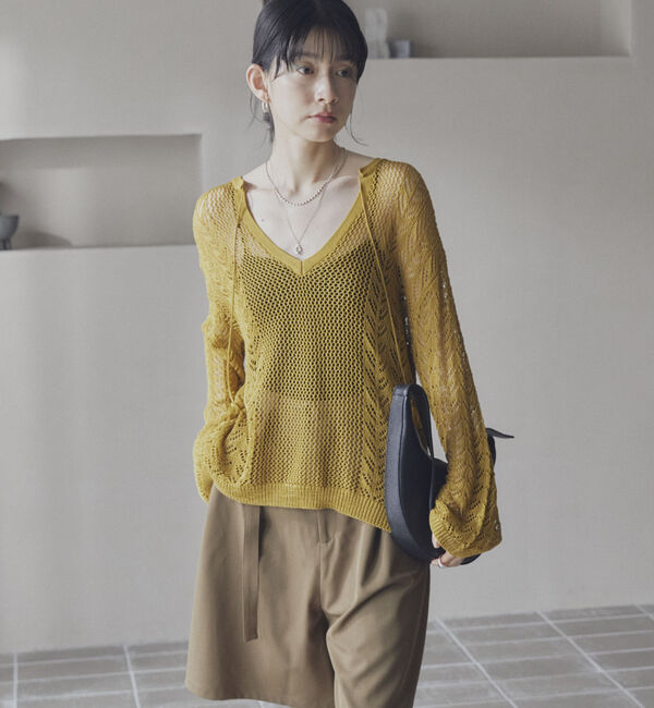 Doux archives「透かし編みキーネックニットプルオーバー」|ニット・セーター|