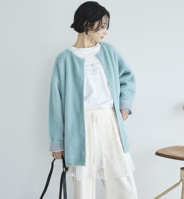 Doux archives「ダブルフェイスノーカラーニットジャケット」|ニット・セーター|
