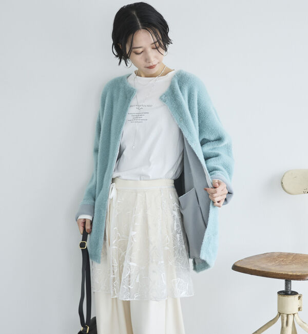 Doux archives「ダブルフェイスノーカラーニットジャケット」|ニット・セーター|