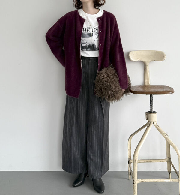 Doux archives「ダブルフェイスノーカラーニットジャケット」|ニット・セーター|