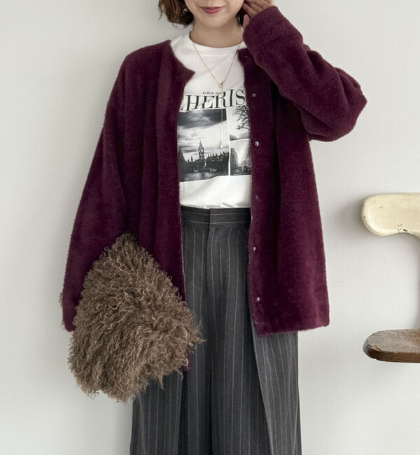 Doux archives「ダブルフェイスノーカラーニットジャケット」|ニット・セーター|