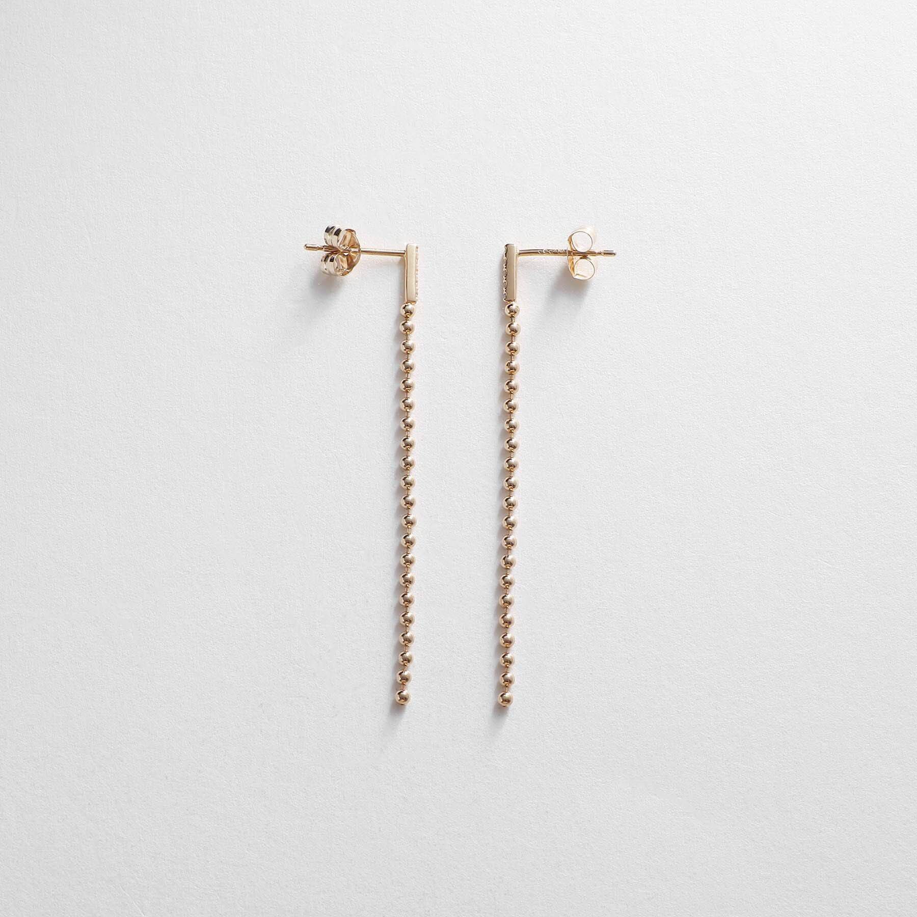 COCOSHNIK「K10ダイヤモンド ボールチェーン スタッドピアス」|ピアス|