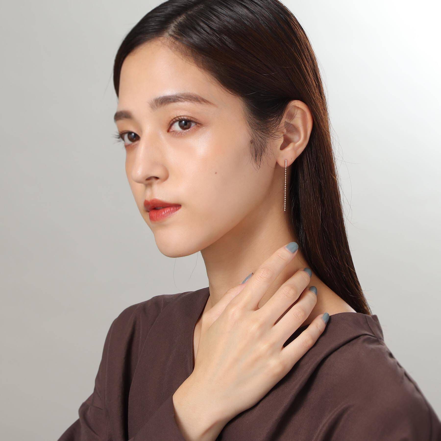 COCOSHNIK「K10ダイヤモンド ボールチェーン スタッドピアス」|ピアス|