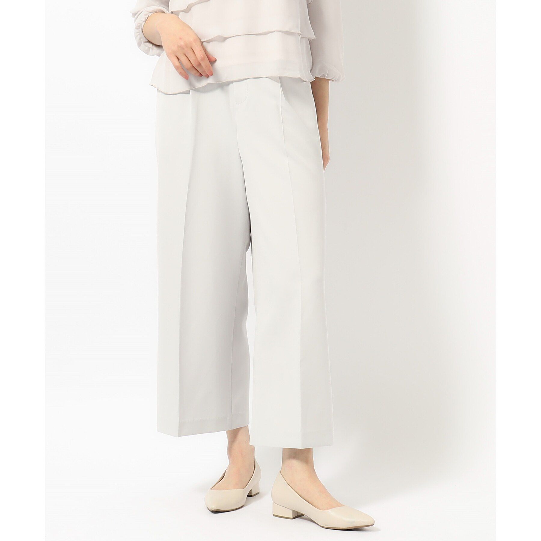 SHOO･LA･RUE「【S-5L/洗濯機可/2WAYストレッチ】ダブルクロスワイドパンツ」|その他|グレー(210)