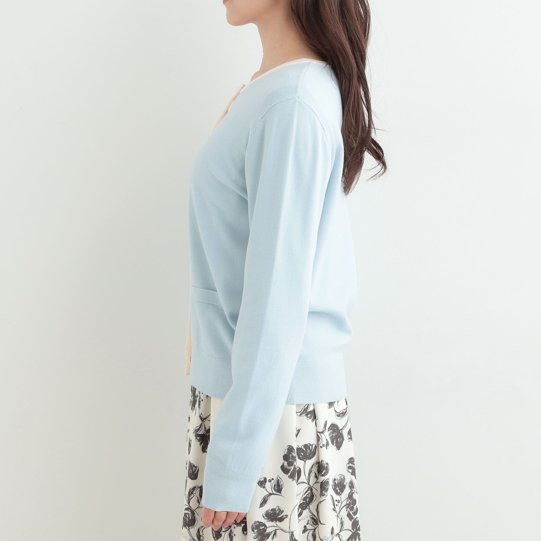 SHOO･LA･RUE「【洗濯機可/S-LL/アンサンブル可】配色クルーニットカーディガン」|カーディガン|