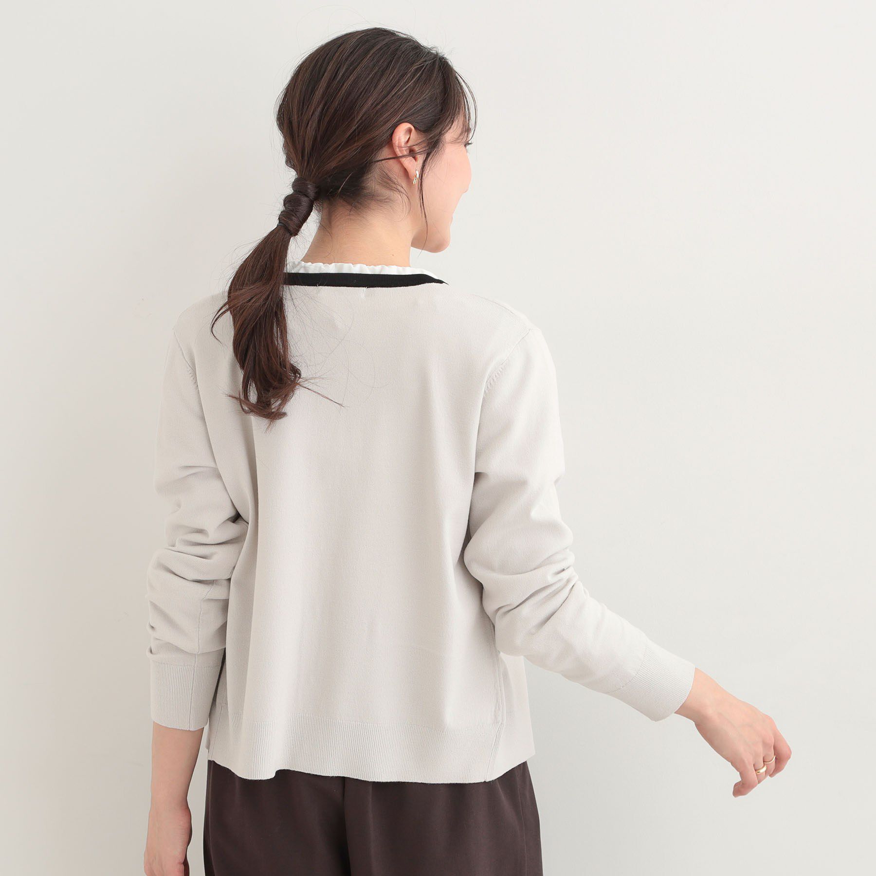 SHOO･LA･RUE「【洗濯機可/S-LL/アンサンブル可】配色クルーニットカーディガン」|カーディガン|