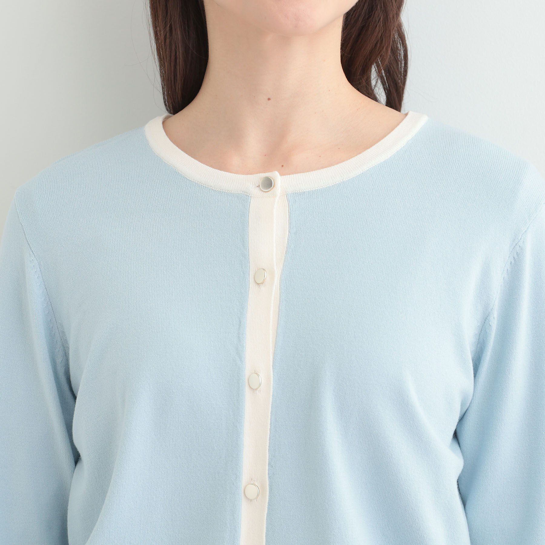 SHOO･LA･RUE「【洗濯機可/S-LL/アンサンブル可】配色クルーニットカーディガン」|カーディガン|