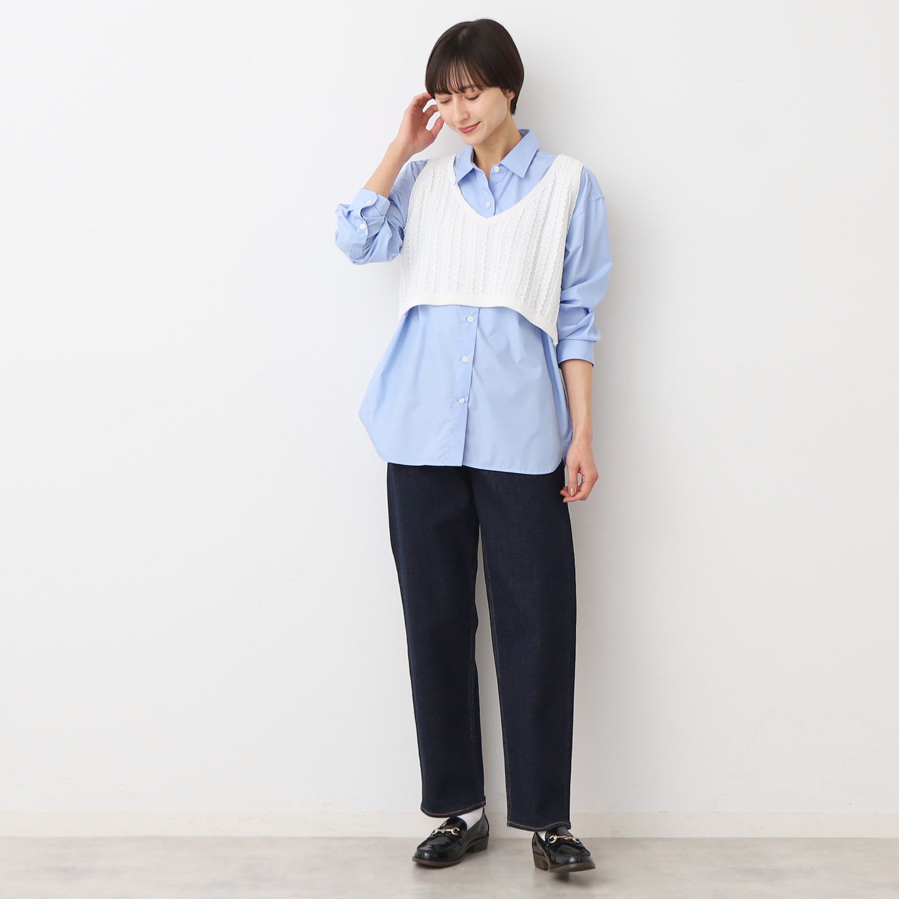 Dessin「【洗える】クロップド丈Vネックニットベスト」|ベスト・ジレ|