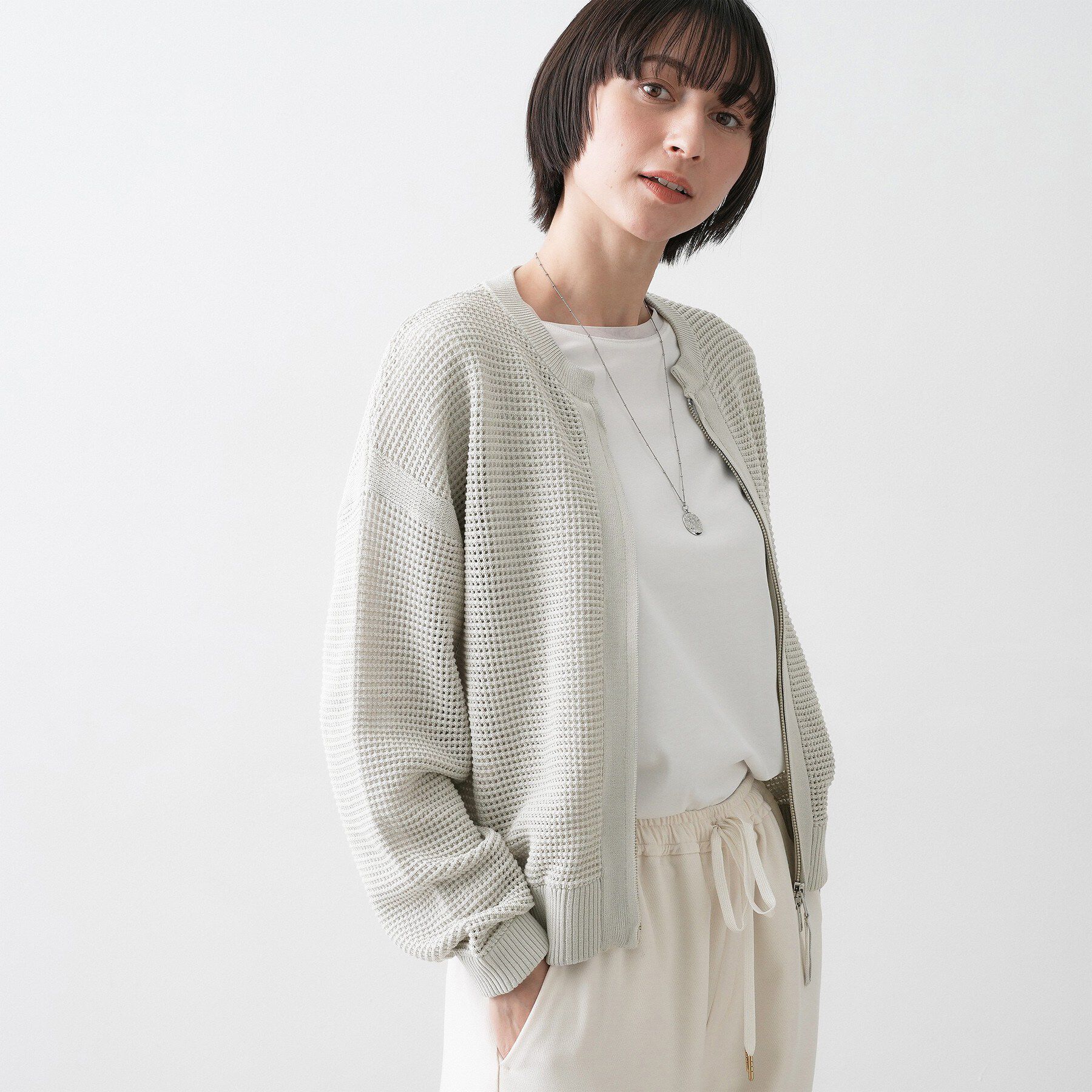 Dessin「【洗える】コットンメッシュニットカーディガン」|カーディガン|