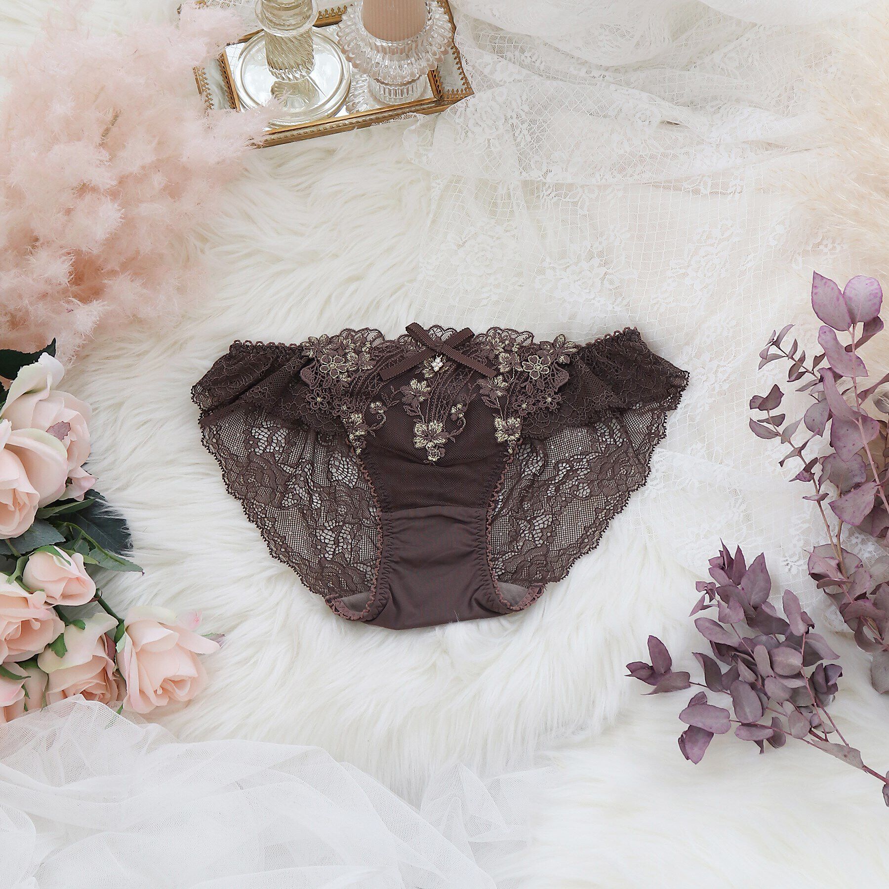 Risa Magli「フェリシテ レースショーツ」|インナー|ブラウン(040)