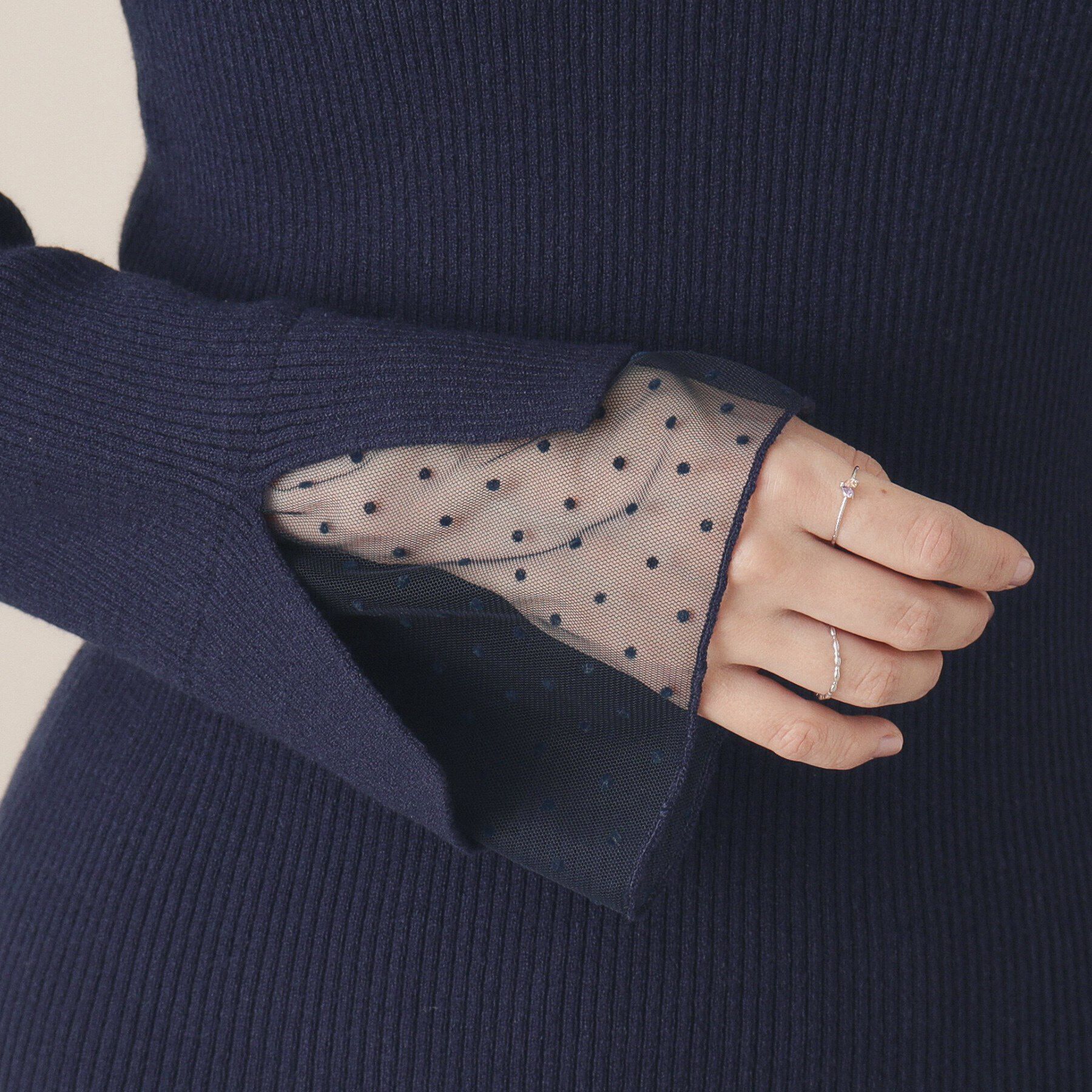 ITS&rsquo;DEMO「【手洗い可】袖チュールリブニット」|ニット・セーター|