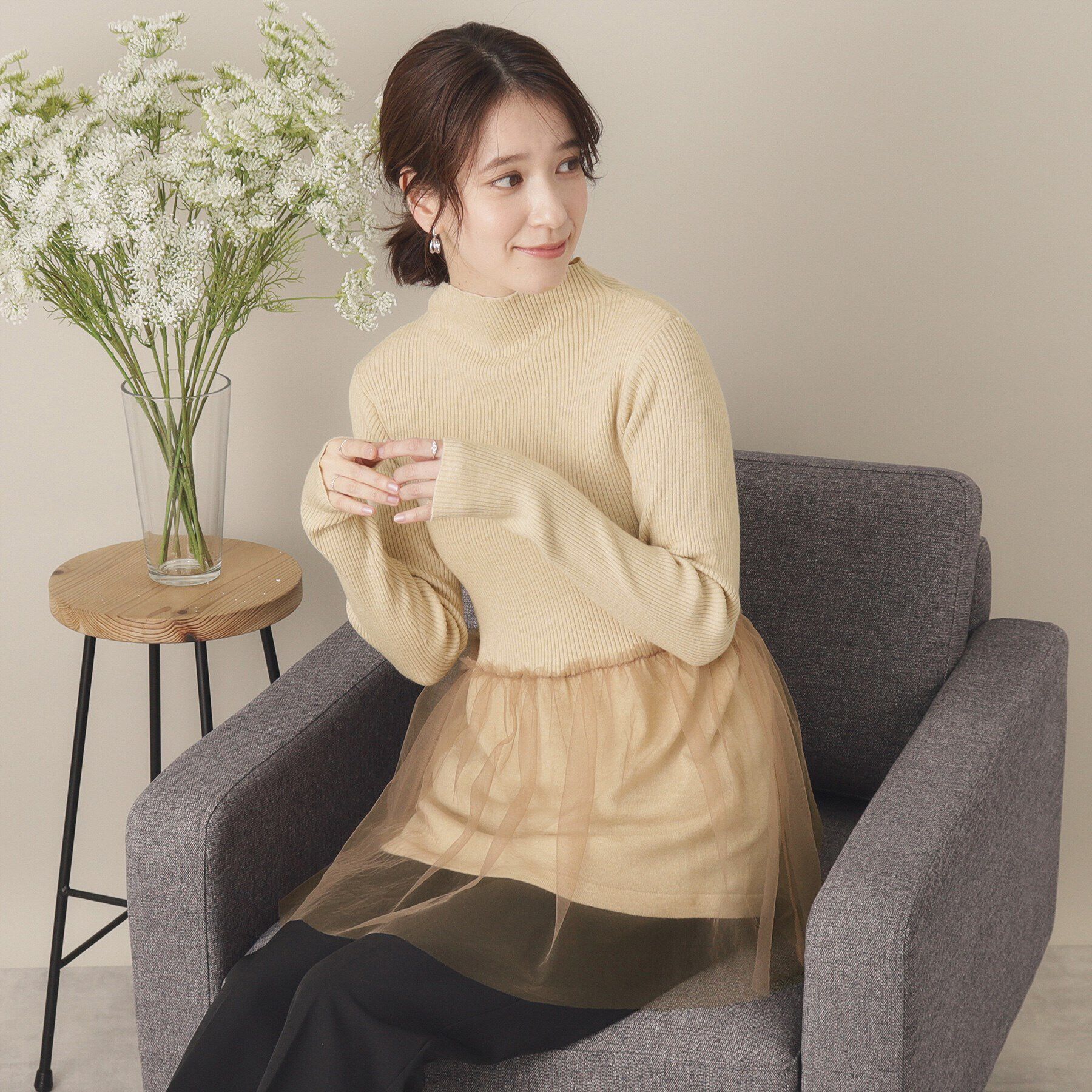 ITS&rsquo;DEMO「【手洗い可】チュールペプラムニット」|ニット・セーター|