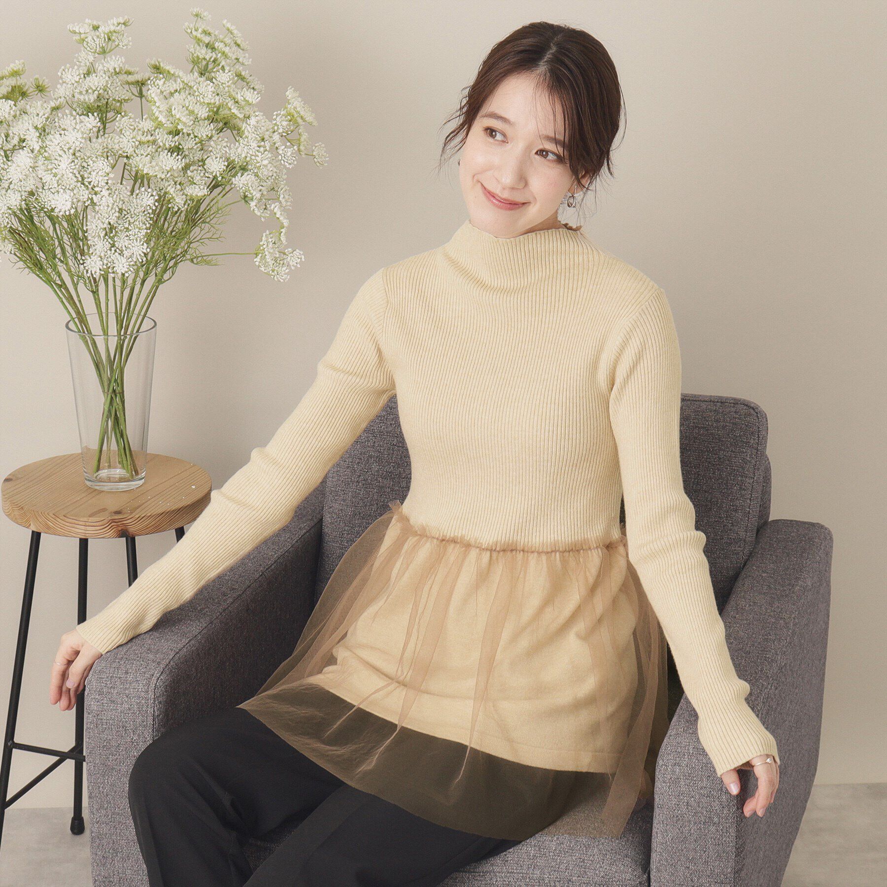 ITS&rsquo;DEMO「【手洗い可】チュールペプラムニット」|ニット・セーター|ライトベージュ(05