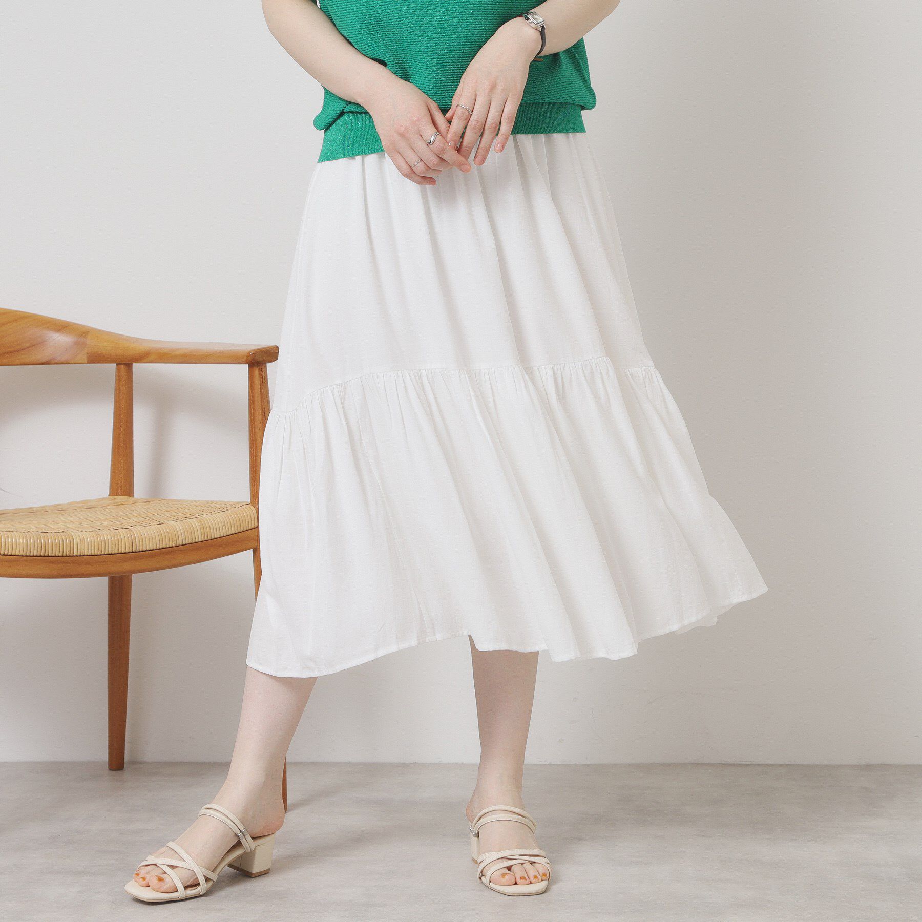 ITS&rsquo;DEMO「【ウエストゴム／手洗い可】強撚スラブスカート」|スカート|