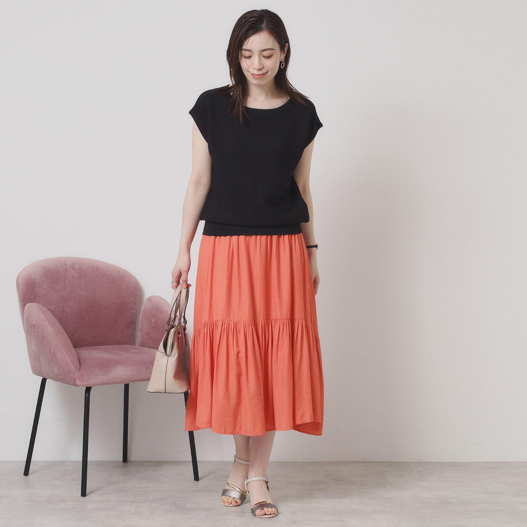 ITS&rsquo;DEMO「【ウエストゴム／手洗い可】強撚スラブスカート」|スカート|