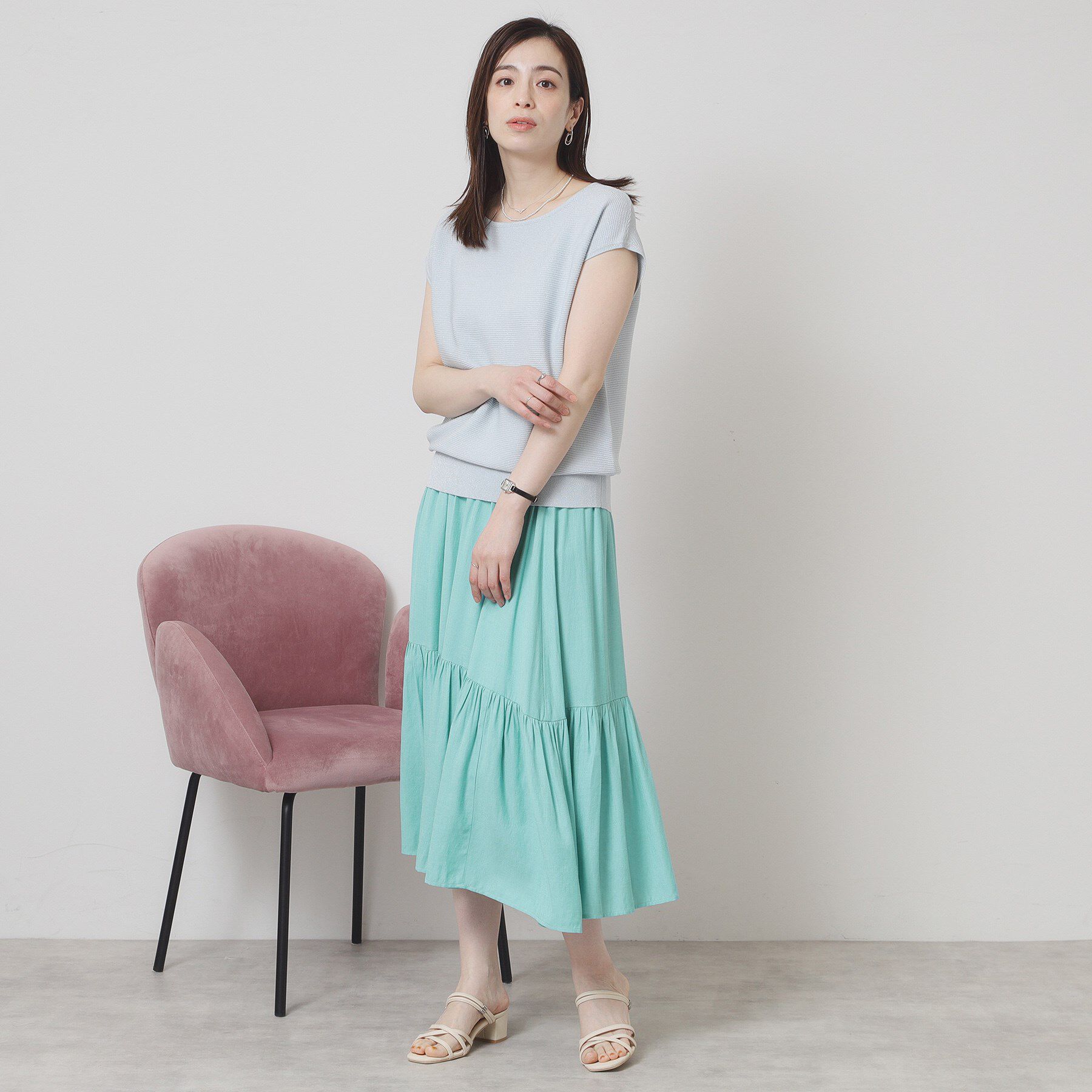 ITS&rsquo;DEMO「【ウエストゴム／手洗い可】強撚スラブスカート」|スカート|