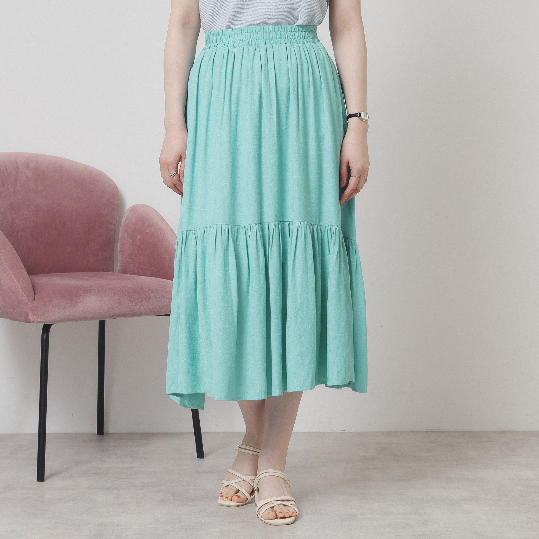 ITS&rsquo;DEMO「【ウエストゴム／手洗い可】強撚スラブスカート」|スカート|