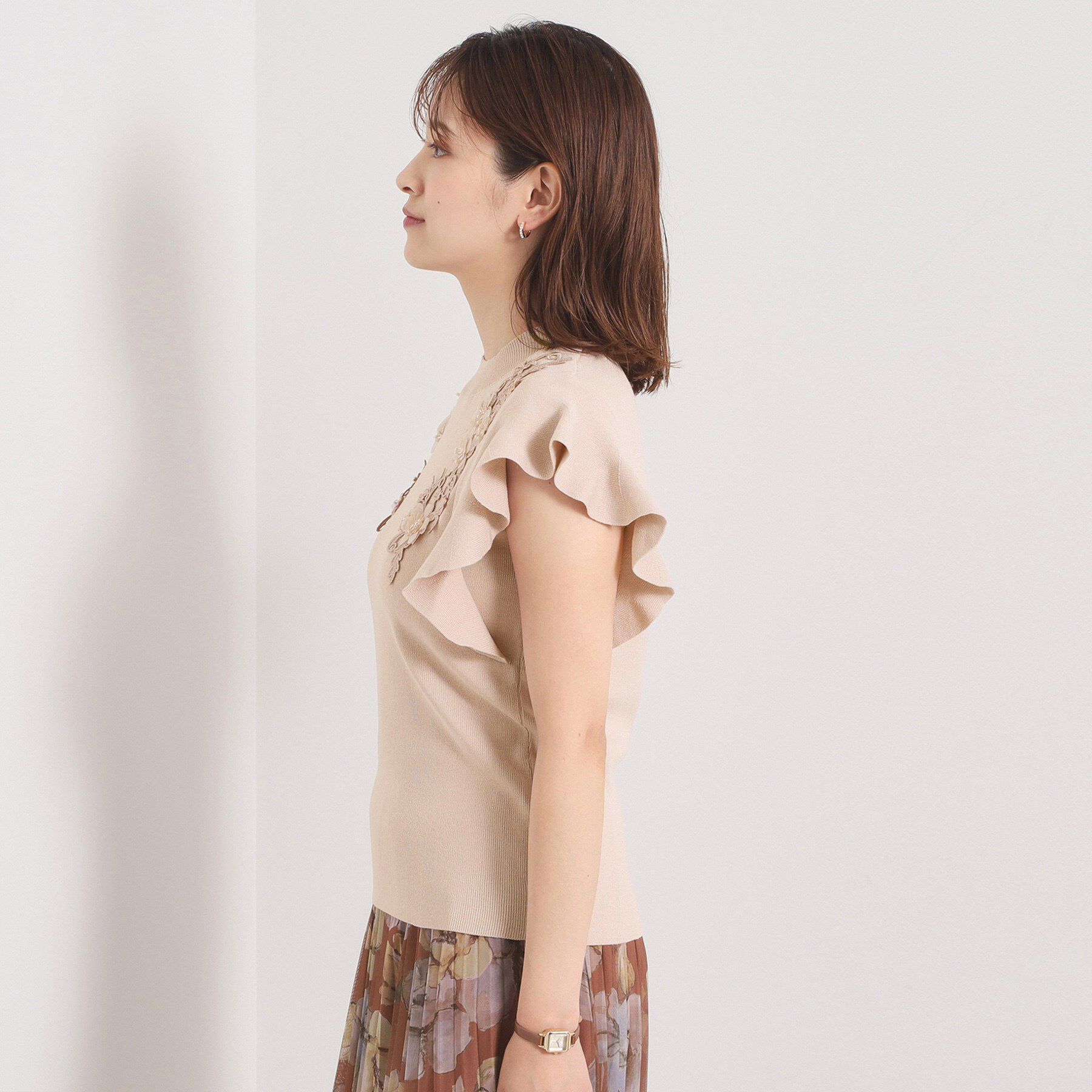 ITS&rsquo;DEMO「【手洗い可】花レースフリル袖ニット」|ニット・セーター|