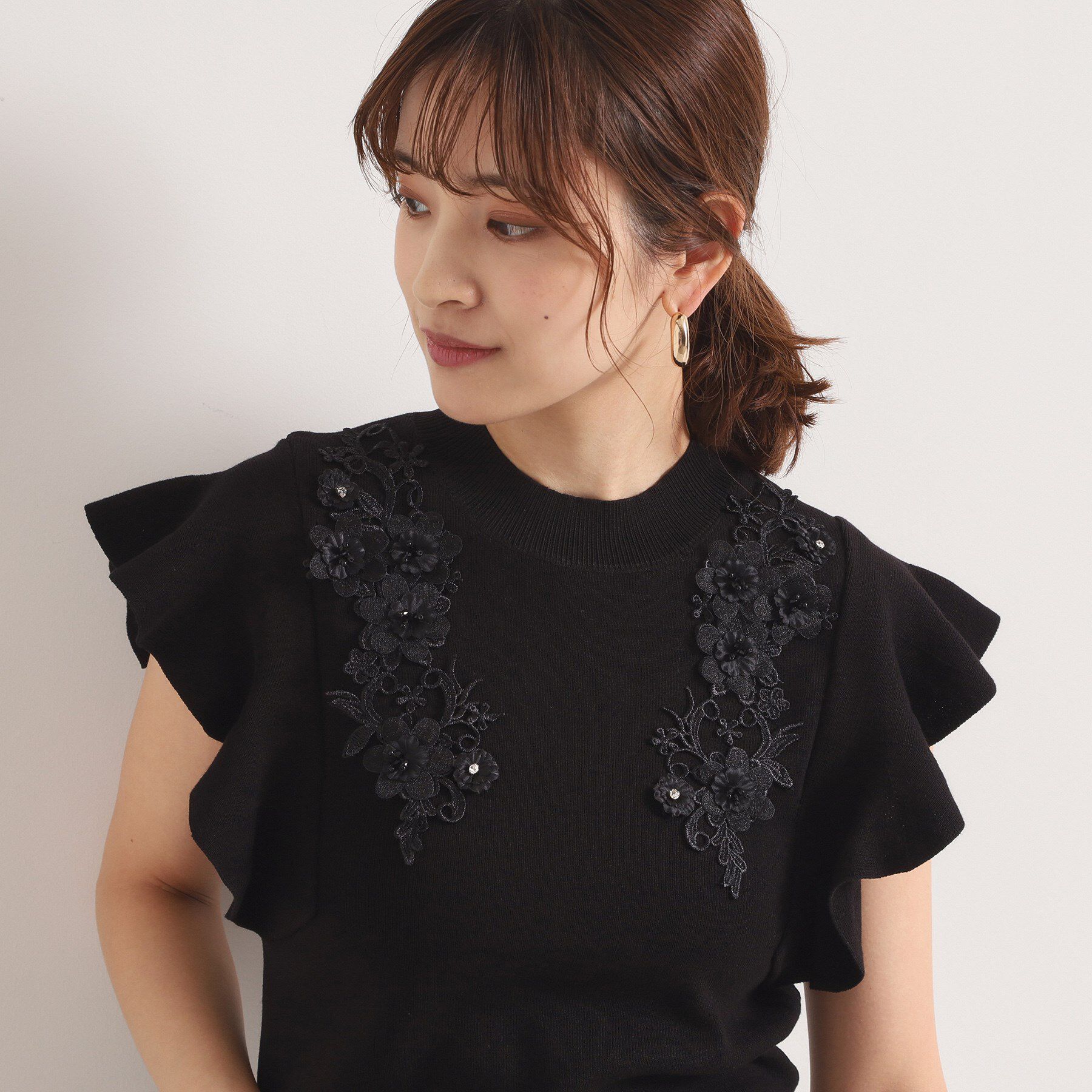 ITS&rsquo;DEMO「【手洗い可】花レースフリル袖ニット」|ニット・セーター|
