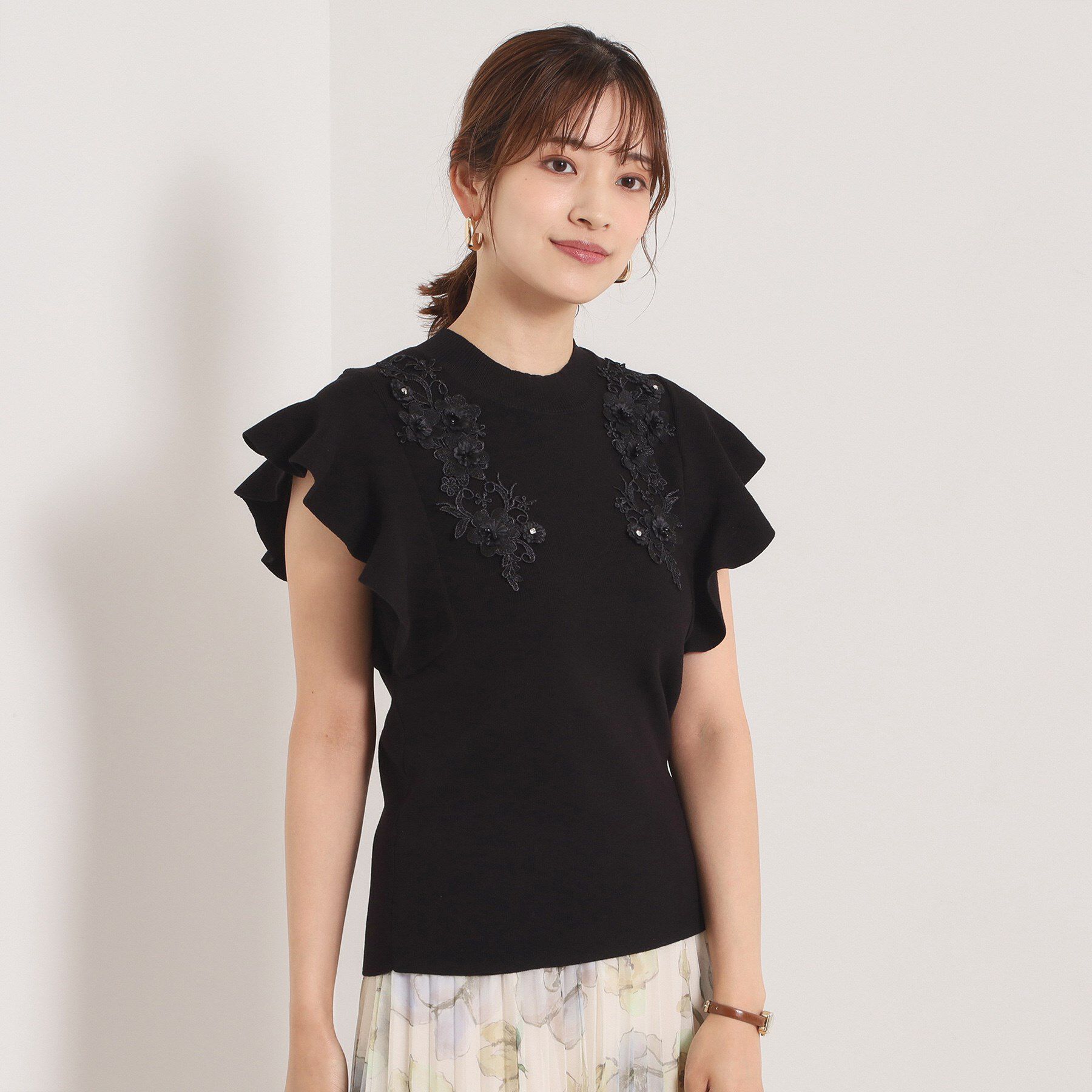 ITS&rsquo;DEMO「【手洗い可】花レースフリル袖ニット」|ニット・セーター|