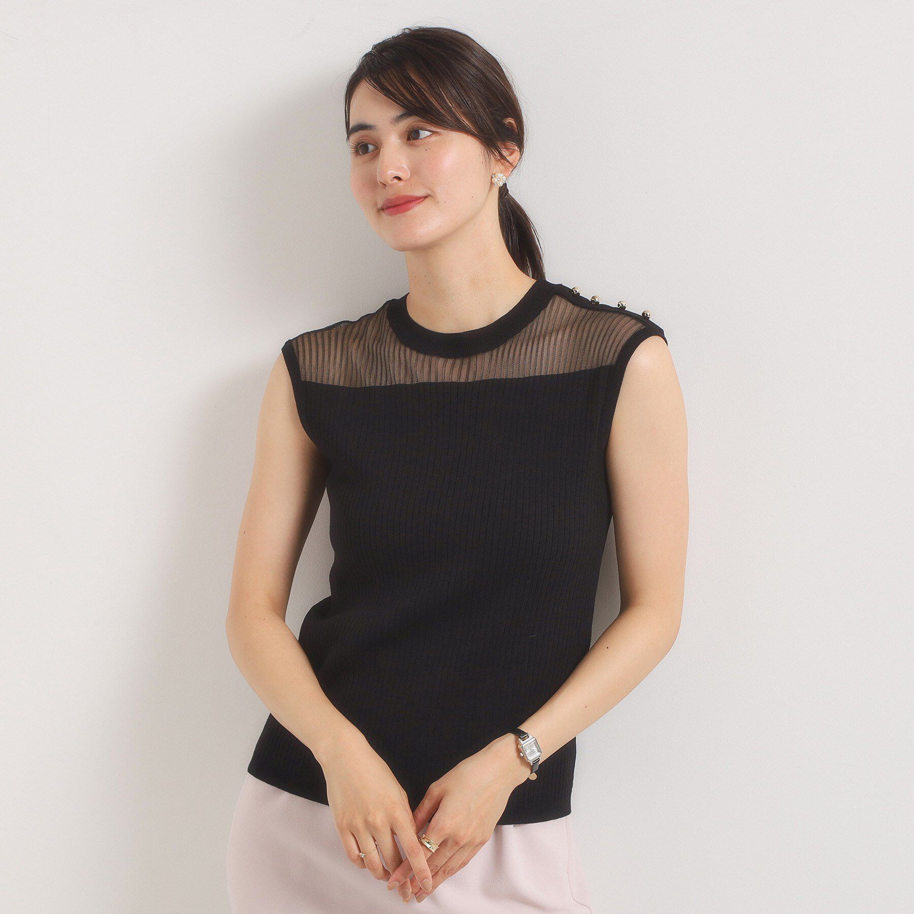 ITS&rsquo;DEMO「【手洗い可】シアー切替ニット」|ニット・セーター|ブラック(019)