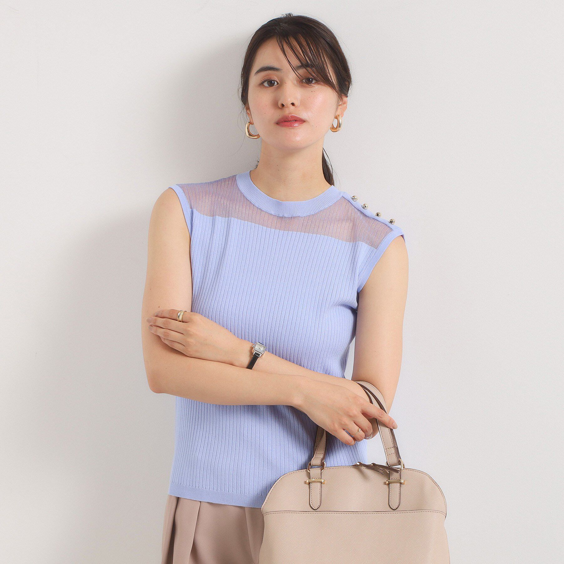 ITS&rsquo;DEMO「【手洗い可】シアー切替ニット」|ニット・セーター|ラベンダー(080)