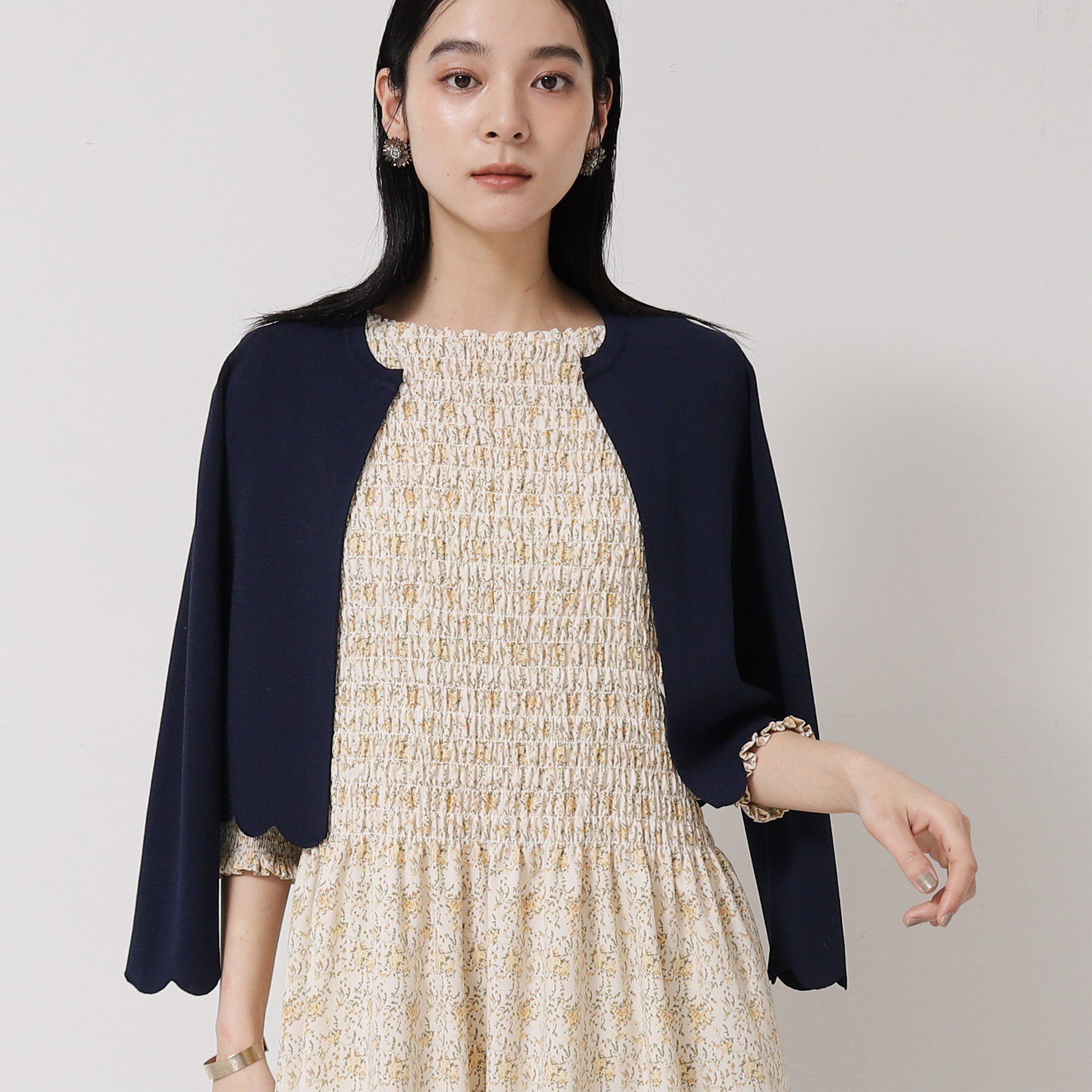 SunaUna「【接触冷感／アンサンブル可】裾スカラップニットボレロ」|カーディガン|