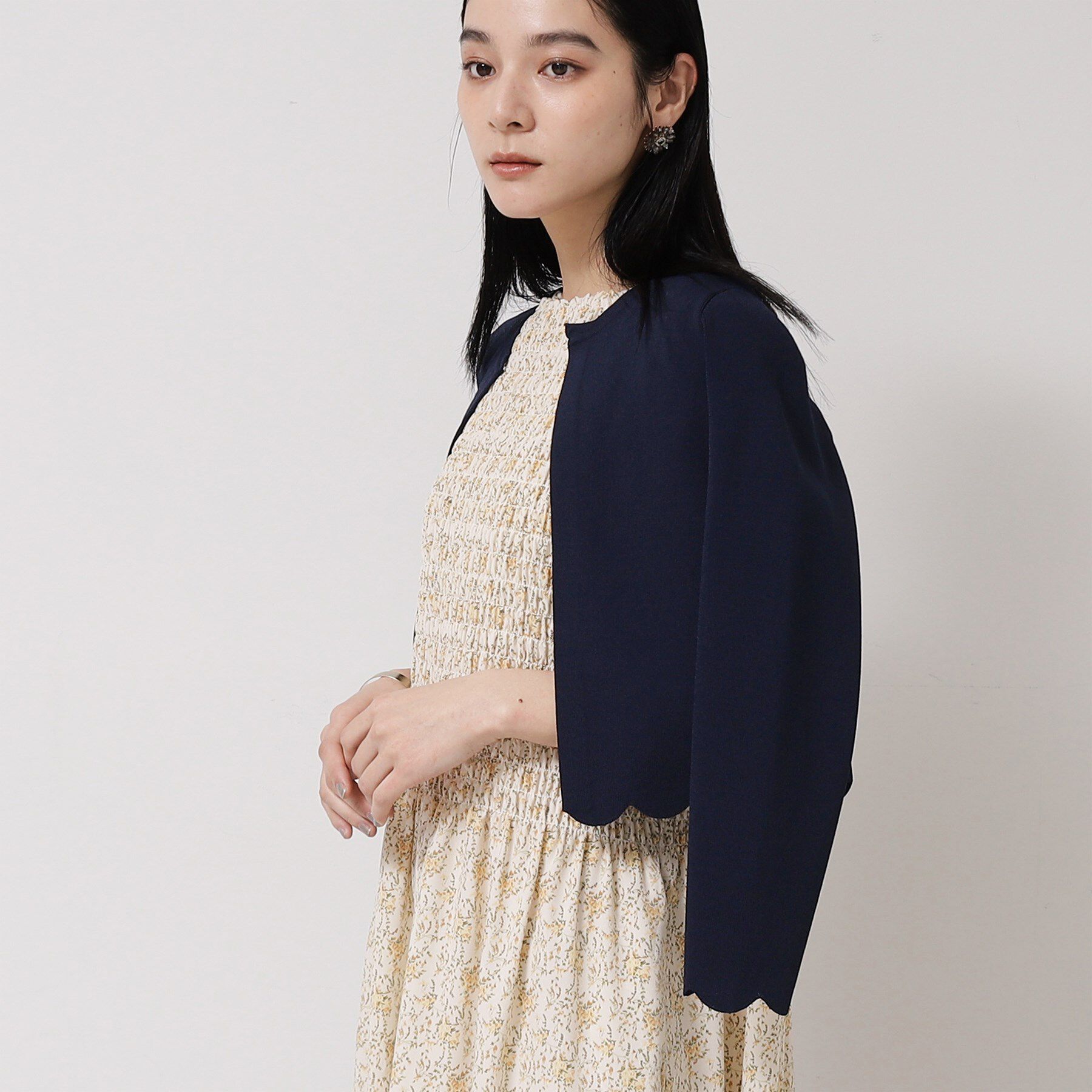 SunaUna「【接触冷感／アンサンブル可】裾スカラップニットボレロ」|カーディガン|