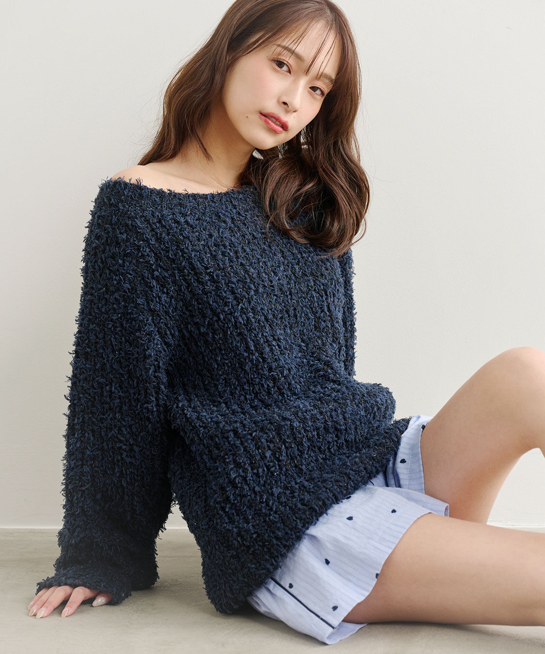 COCO DEAL「ミドル丈フェザーニット」|ニット・セーター|ネイビー