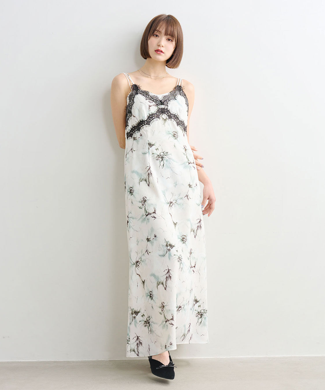 COCO DEAL「フラワープリントレーストリムキャミワンピース」|ワンピース|