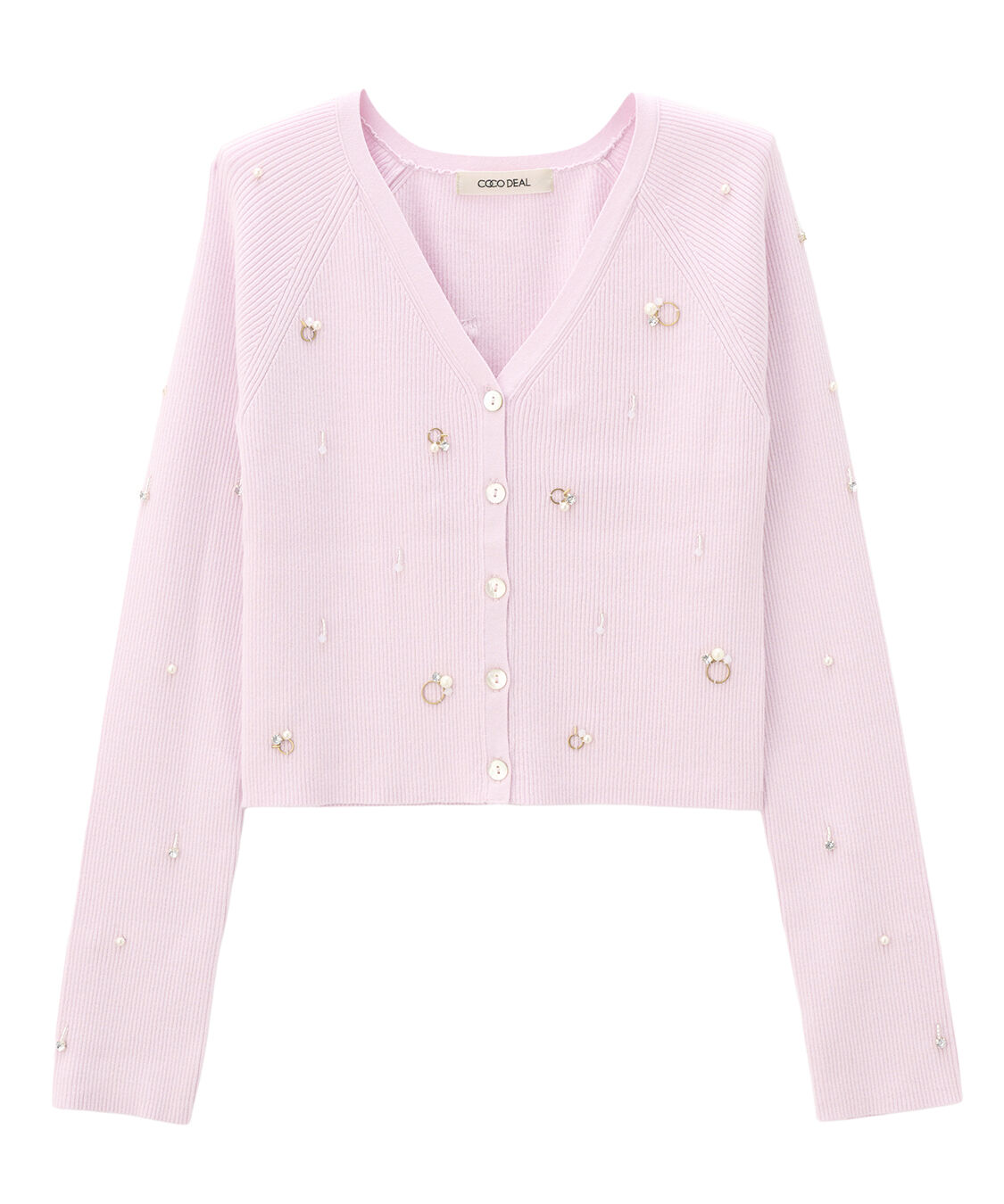 COCO DEAL「Vネックビジューニットカーディガン」|ニット・セーター|ライトピンク