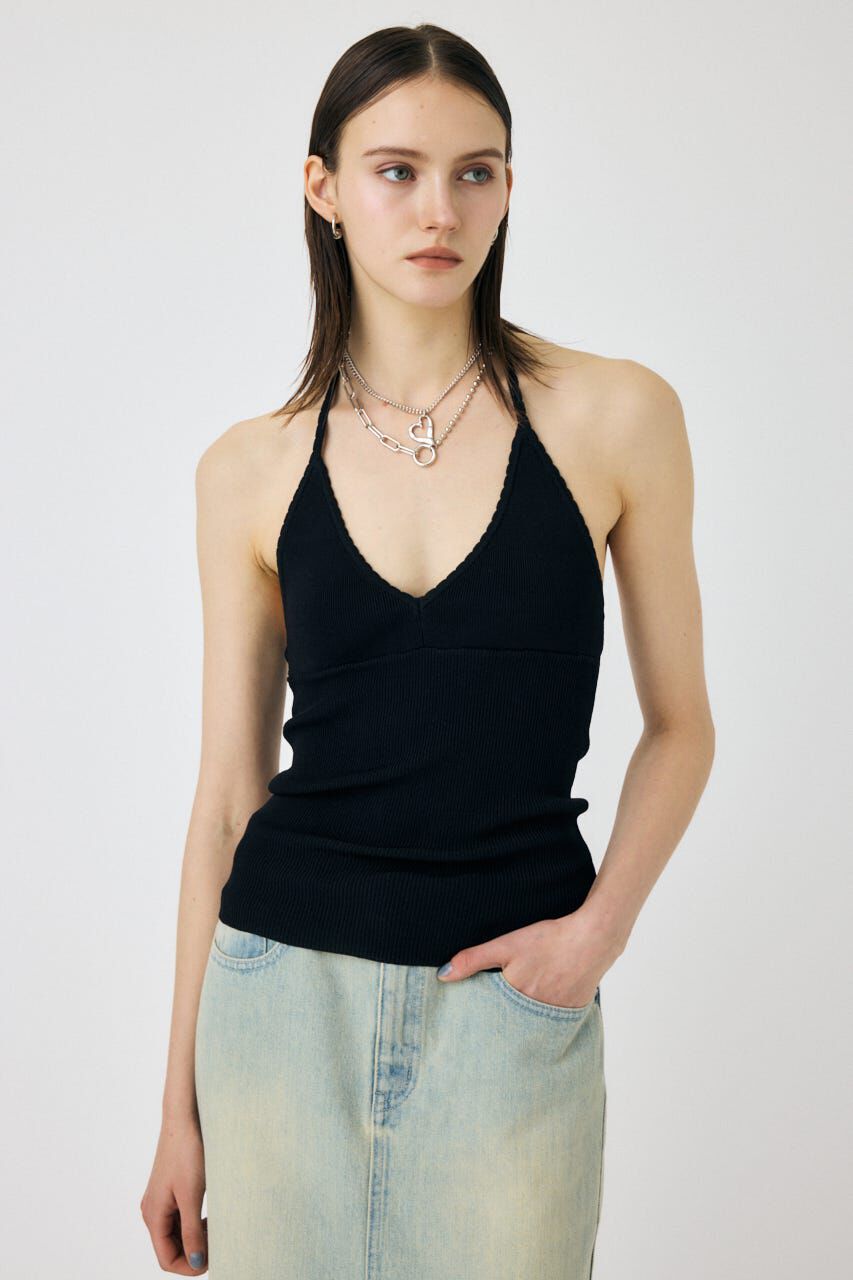 MOUSSY「HALTER KNIT キャミ」|キャミソール|BLK
