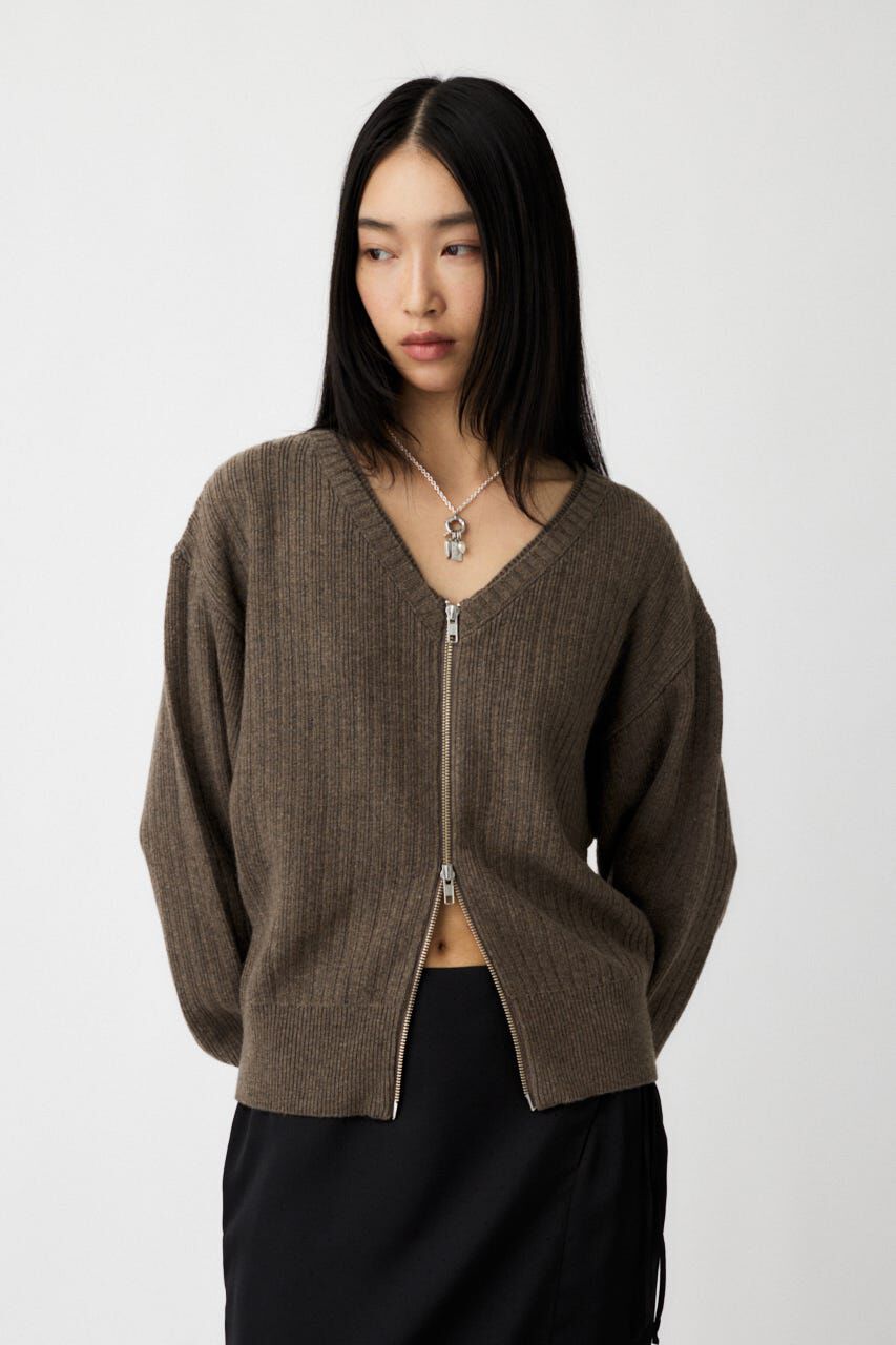 MOUSSY「ZIP UP KNIT カーディガン」|カーディガン|BRN