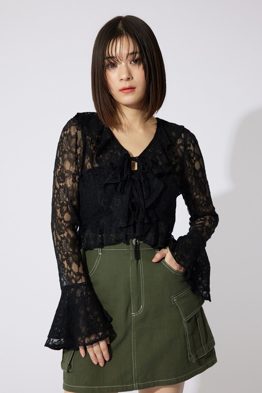 rienda「フロントフリル2WAYレースブラウス」|シャツ・ブラウス|