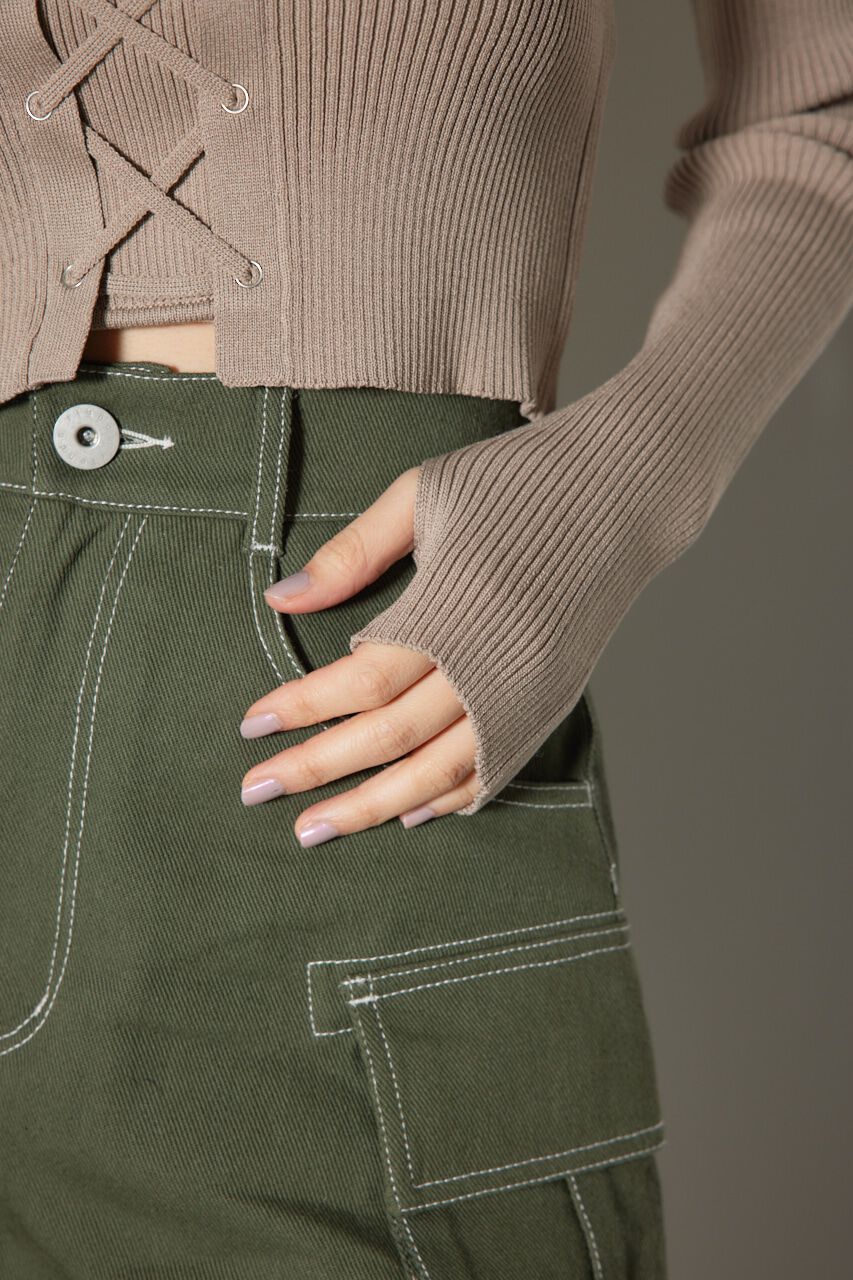 rienda「レースアップリブニットトップス」|ニット・セーター|