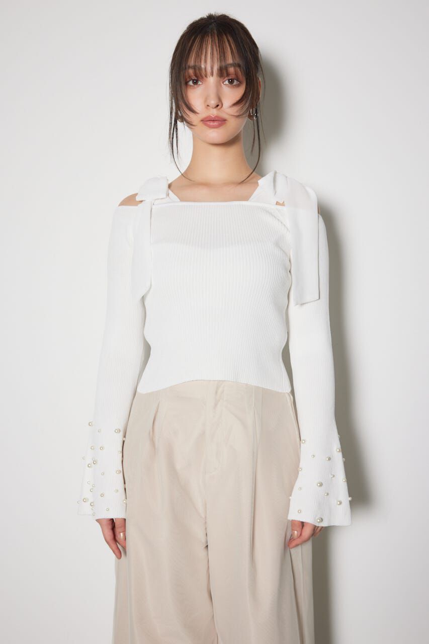 rienda「リボンオフショルダーニットトップス」|ニット・セーター|