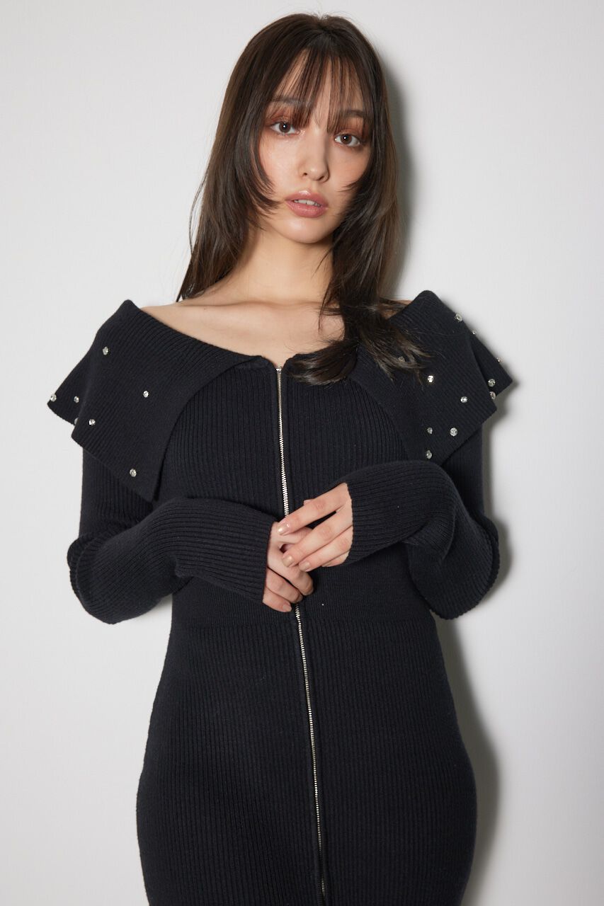 rienda「2WAYオフショルダービッグカラーニットワンピース」|ワンピース|