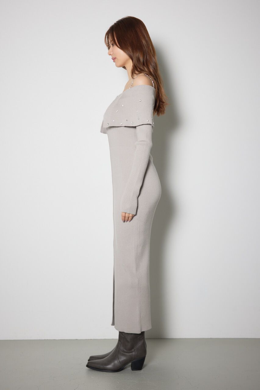 rienda「2WAYオフショルダービッグカラーニットワンピース」|ワンピース|