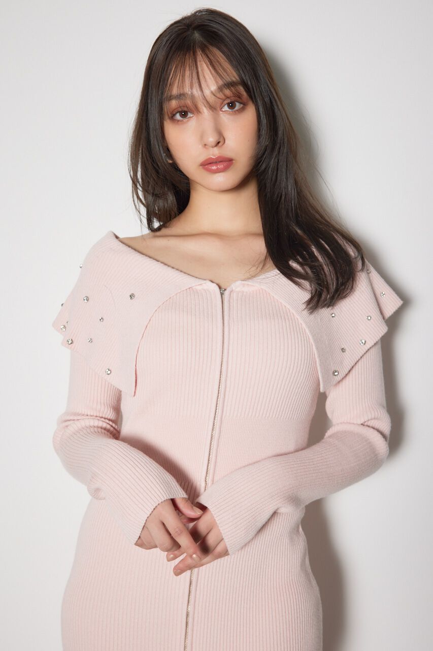 rienda「2WAYオフショルダービッグカラーニットワンピース」|ワンピース|