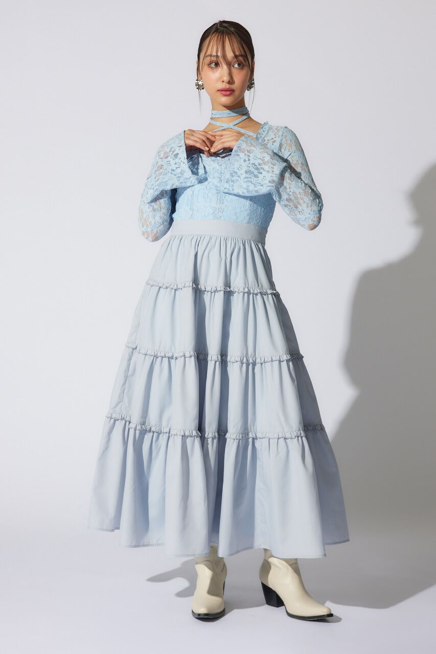 rienda「レーストップコンビフレアワンピース」|ワンピース|L/BLU1